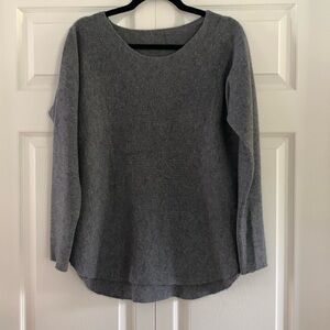 Gray Cashmere 100% Sweater Long Sleeve High-Low Hem